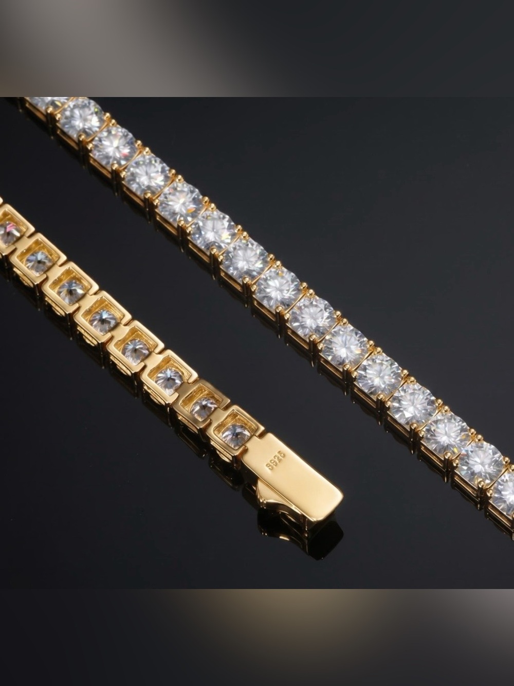 Gold Over S925 Sterling Silver Tennis Bracelet 15 CTW 5mm DTP - Picture 2 of 7